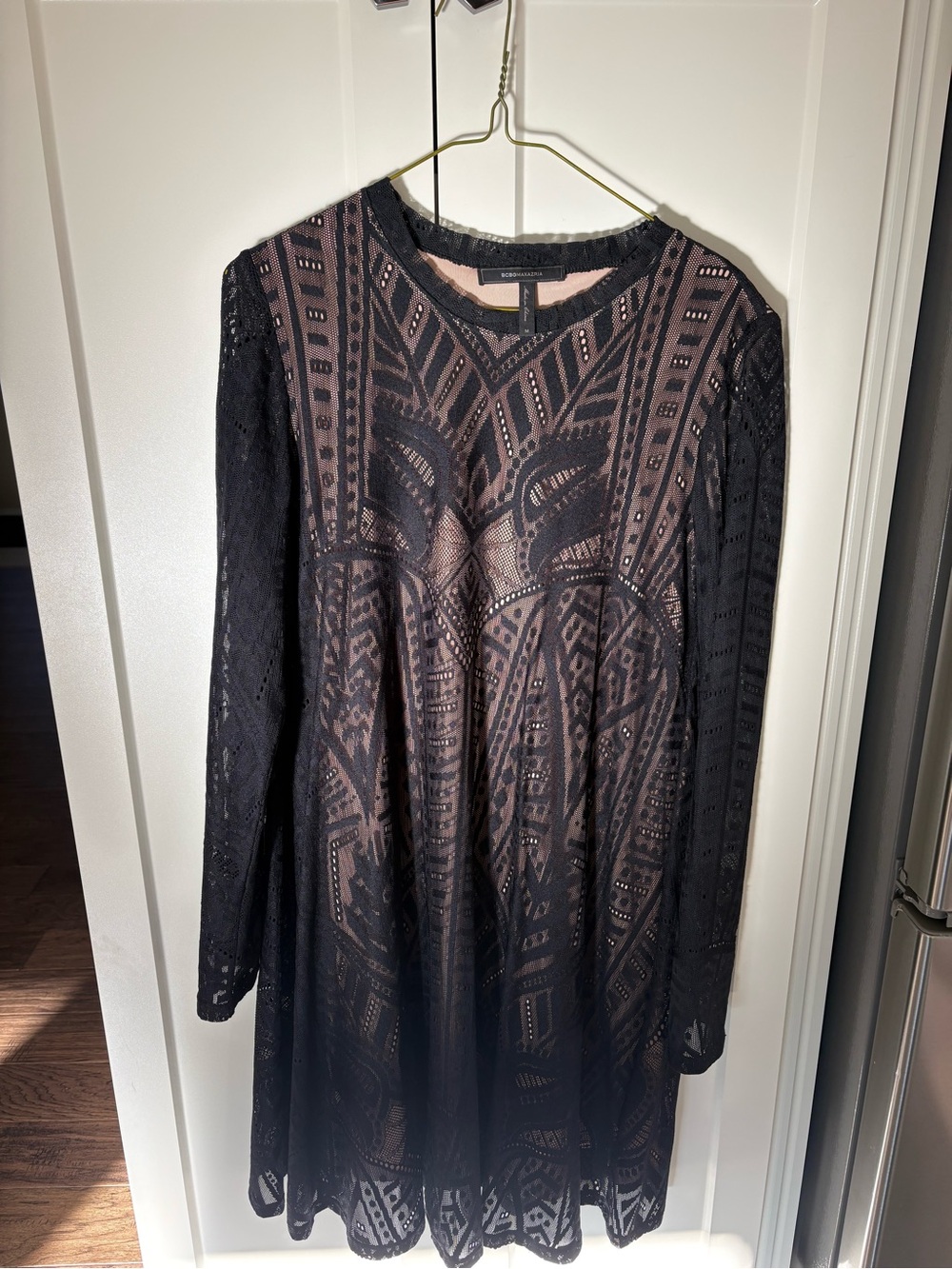 BCBG Long Sleeve Black Lace Overlay Dress